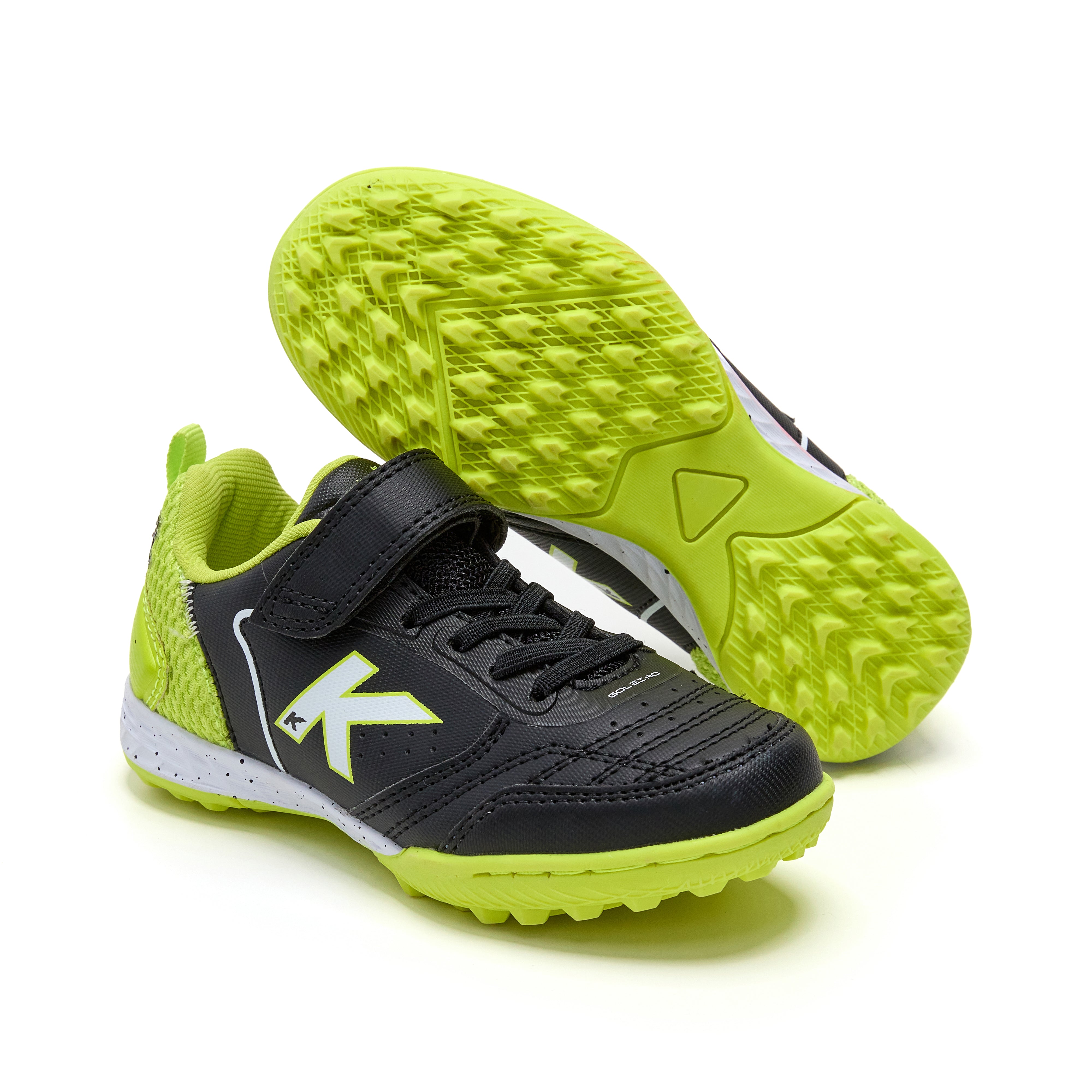 BOTAS DE FÚTBOL DE NIÑO GOLEIRO TURF ELASTIC NEGRO-LIMA