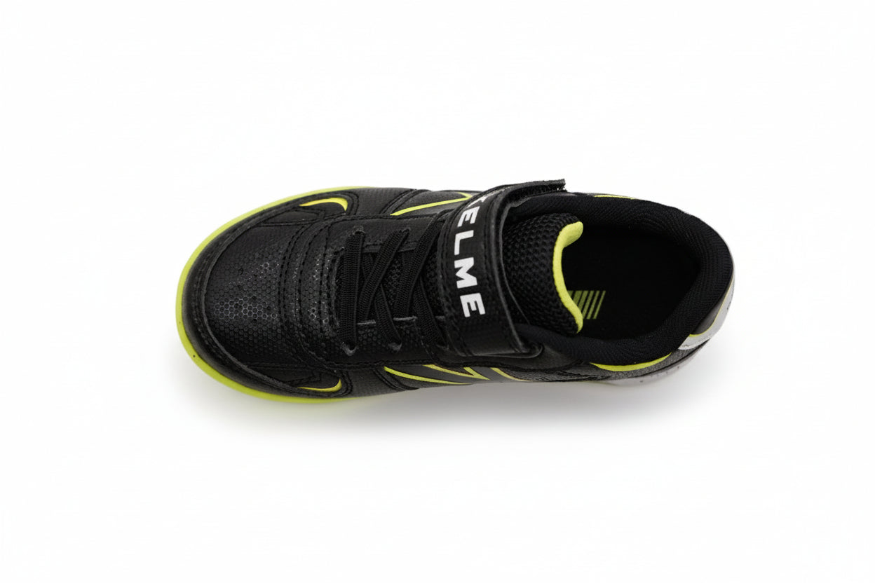 BOTAS DE FÚTBOL DE NIÑO HERO TURF ELASTIC NEGRO-LIMA