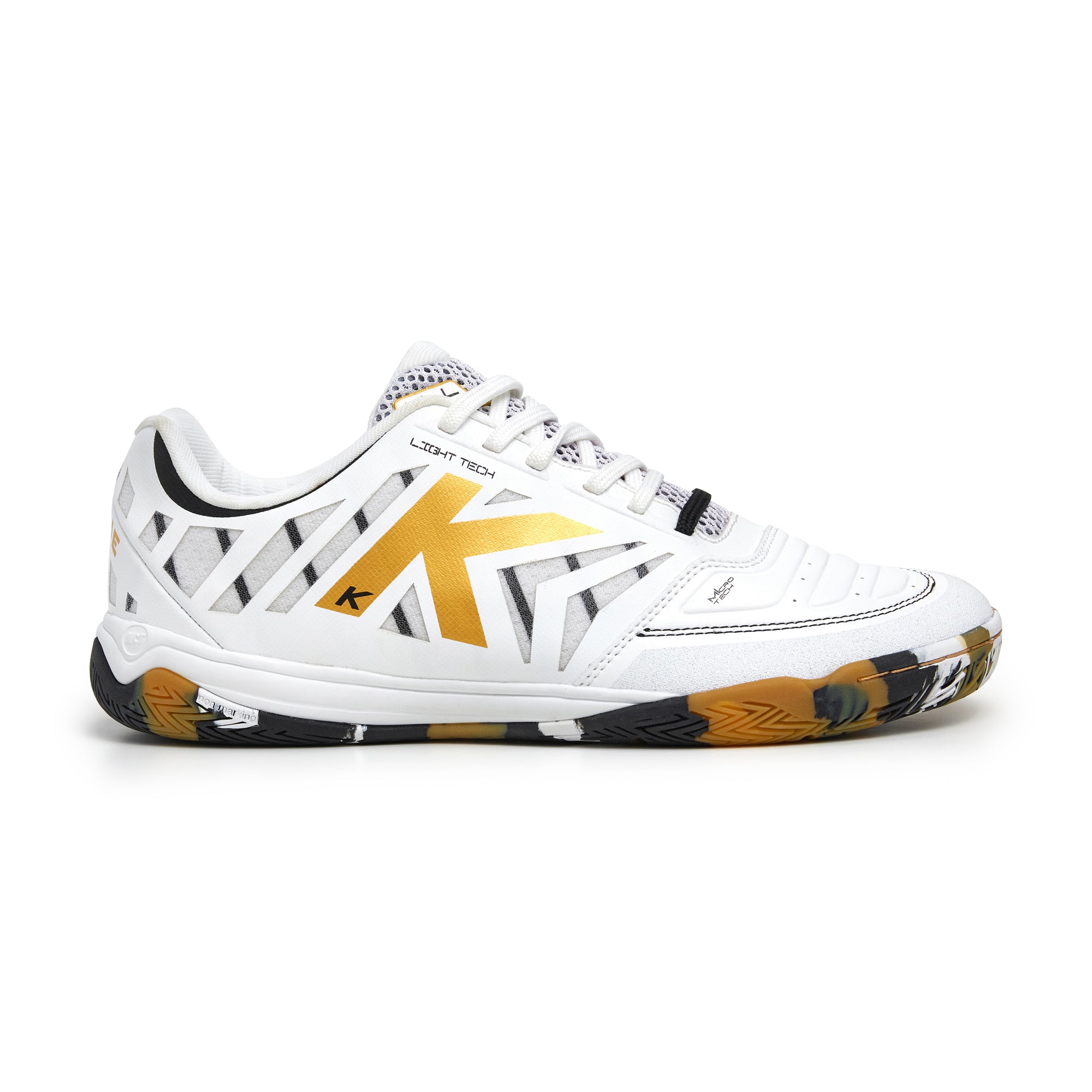 ALL IN SPECIAL PLAYER INDOOR FOOTBALL BOOTS WHITE, GOLD, AND BLACK
