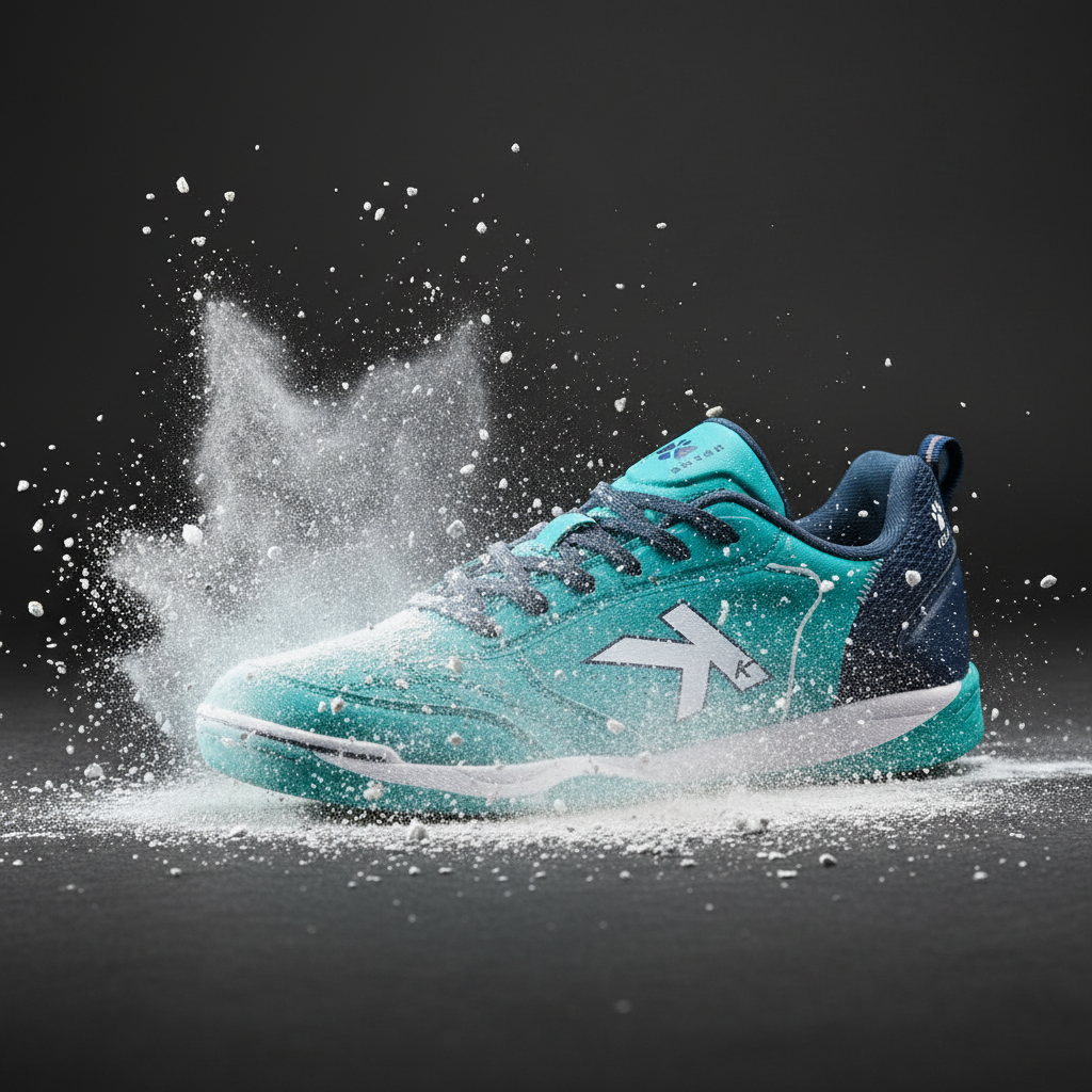 Zapatillas de fútbol sala Goleiro azul con efecto de polvo en movimiento