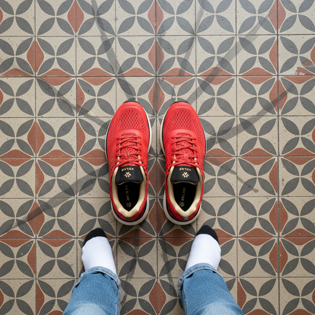 Zapatillas Running Barcelona Rojo en baldosa hidráulica Barcelona