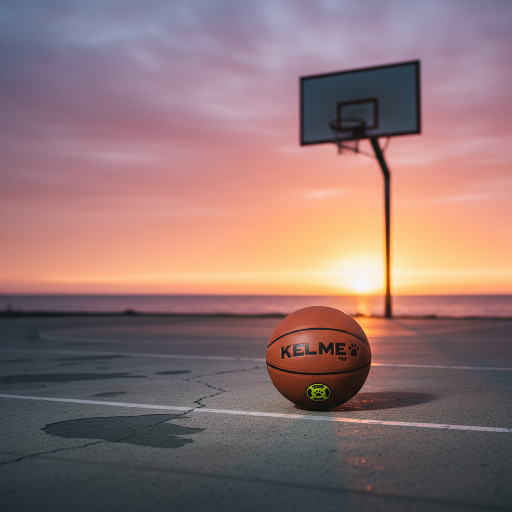 BALON VITORIA BASKET en cancha costera al atardecer