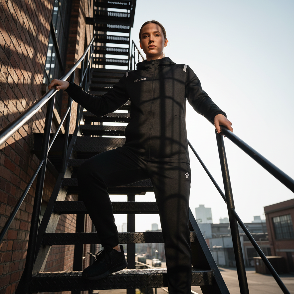 Chaqueta de chándal Road negro en escaleras metálicas