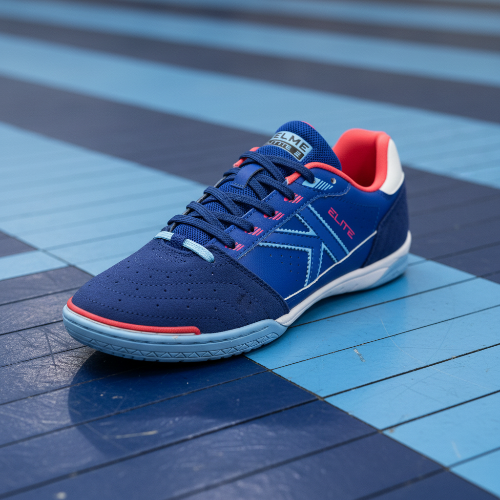 Zapatillas de fútbol sala Elite azul sobre pista de vinilo azul