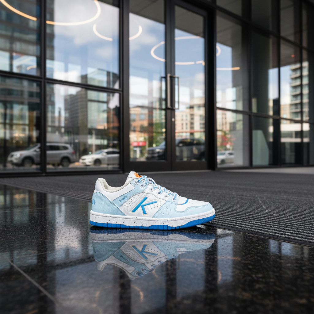 Zapatillas Retrobasket 2.0 en entrada de edificio moderno