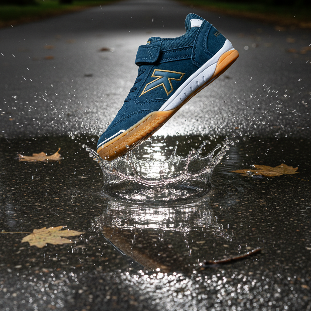 Zapatilla Precision Elastic impactando en charco de agua