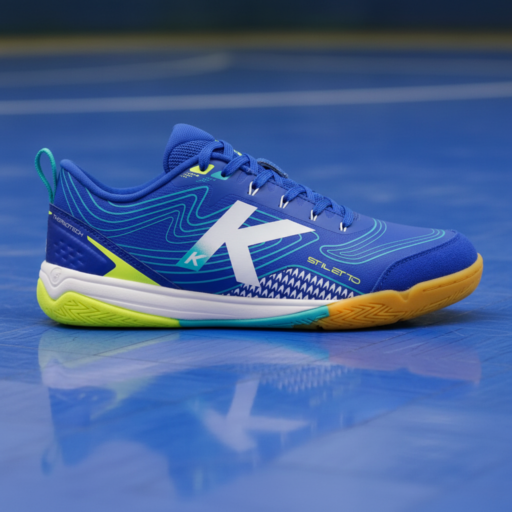 Zapatillas de fútbol sala Stiletto Azul sobre pista profesional