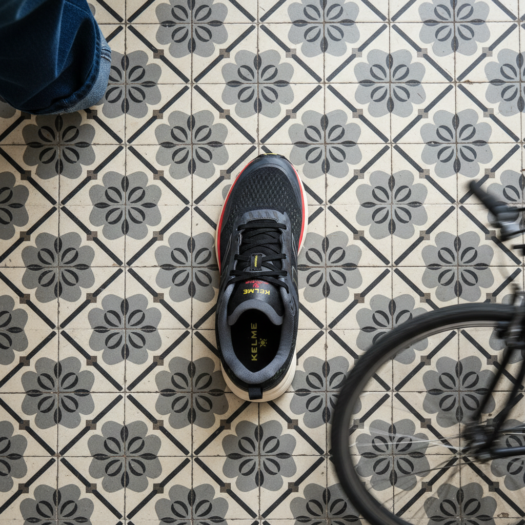 Zapatillas Kelme Valencia sobre baldosa hidráulica - vista cenital