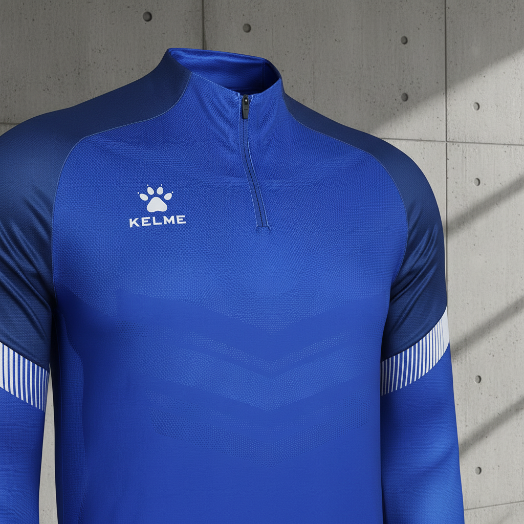 Sudadera KELME Warrior Azul sobre muro de hormigón brutalista