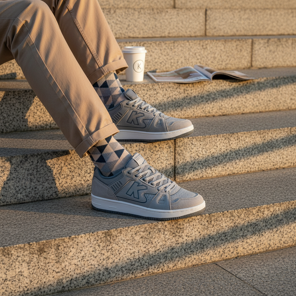 Zapatillas Casual Doha Gris en escalinatas de piedra natural