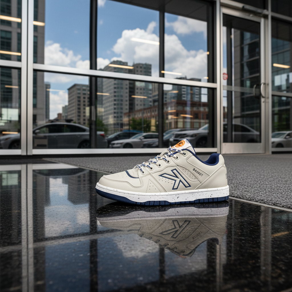 Zapatillas Retrobasket 2.0 en entrada de edificio moderno
