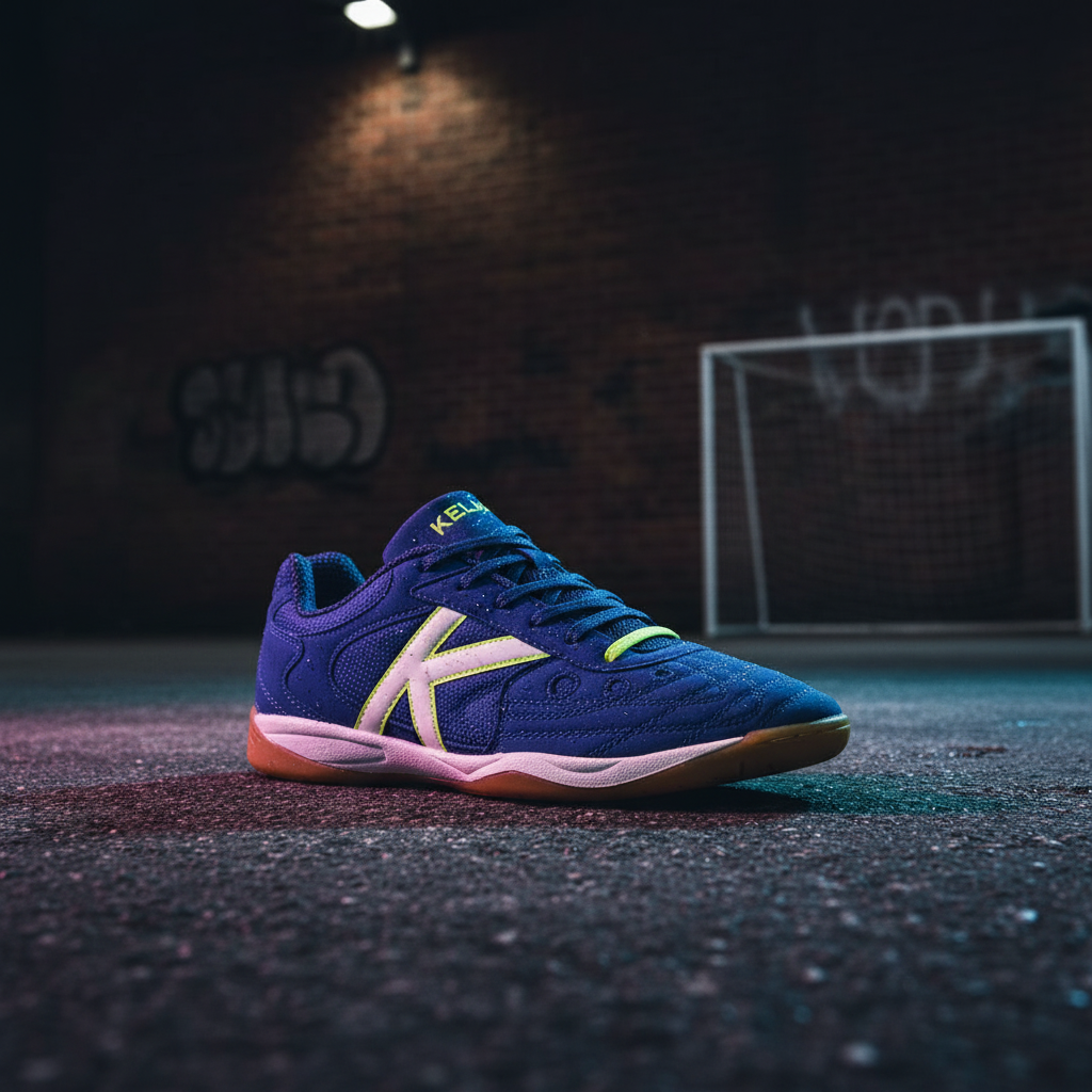 Zapatillas Kelme Indoor Copa en ambiente urbano nocturno