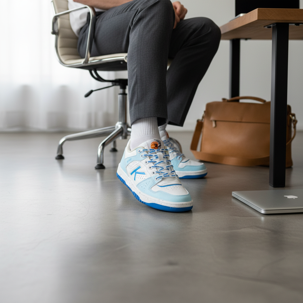 Zapatillas Retrobasket 2.0 en oficina loft con microcemento