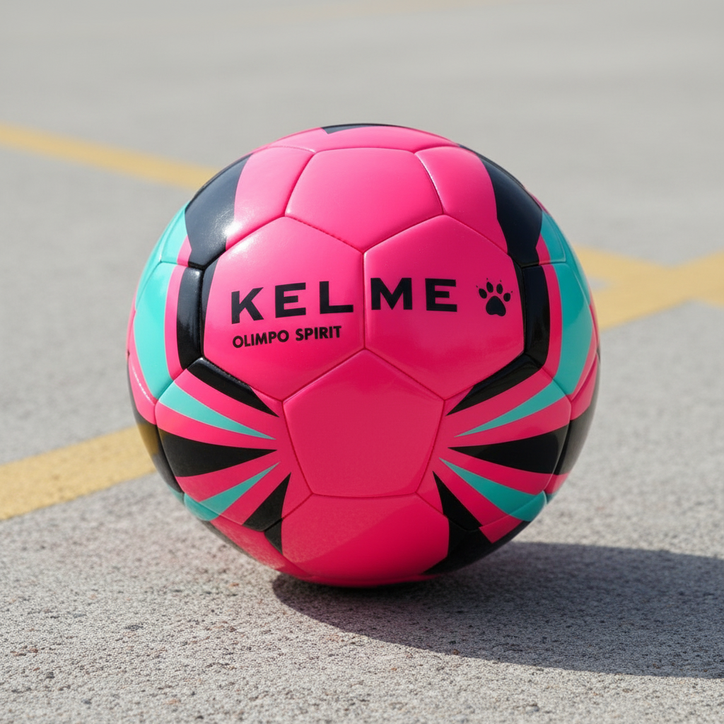 Balón fútbol sala Spirit rosa primer plano sobre cemento pulido