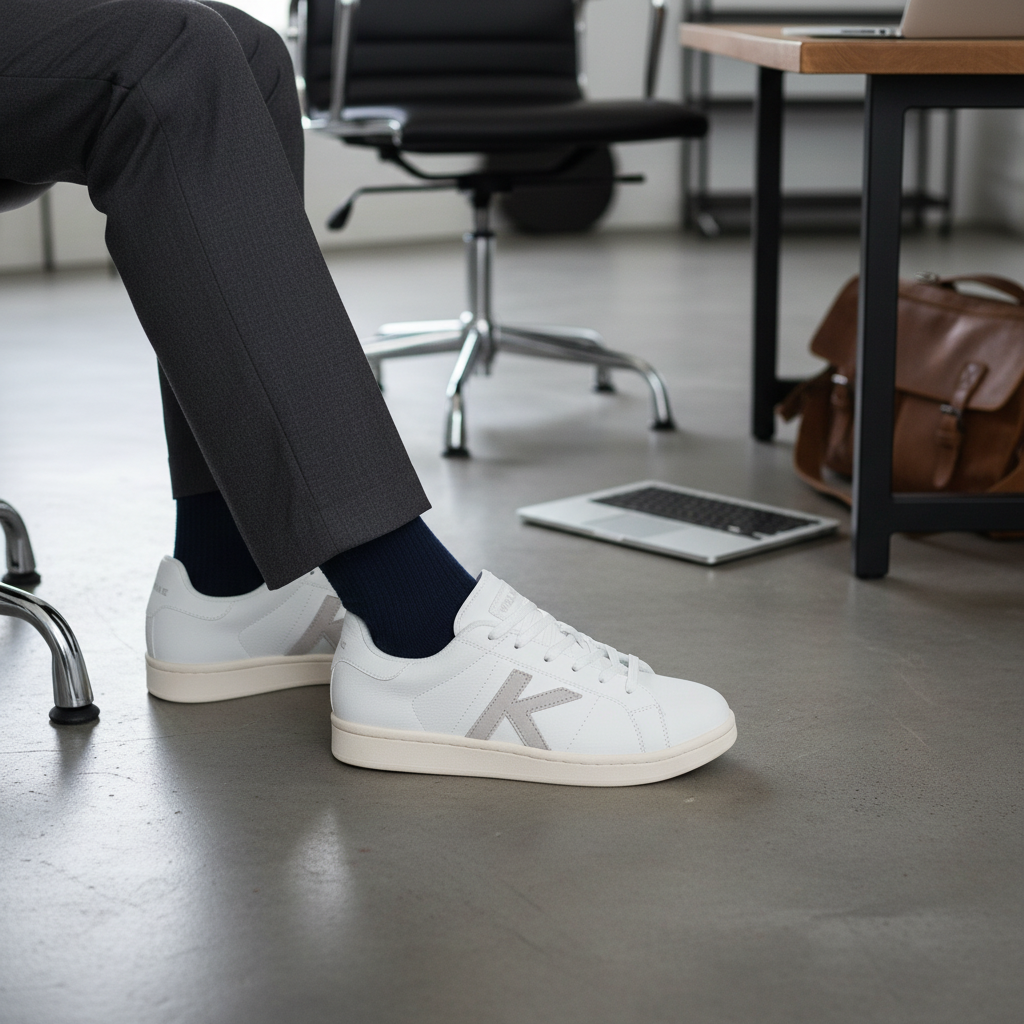 Zapatillas Kelme Omaha 2.0 en oficina loft con suelo de microcemento