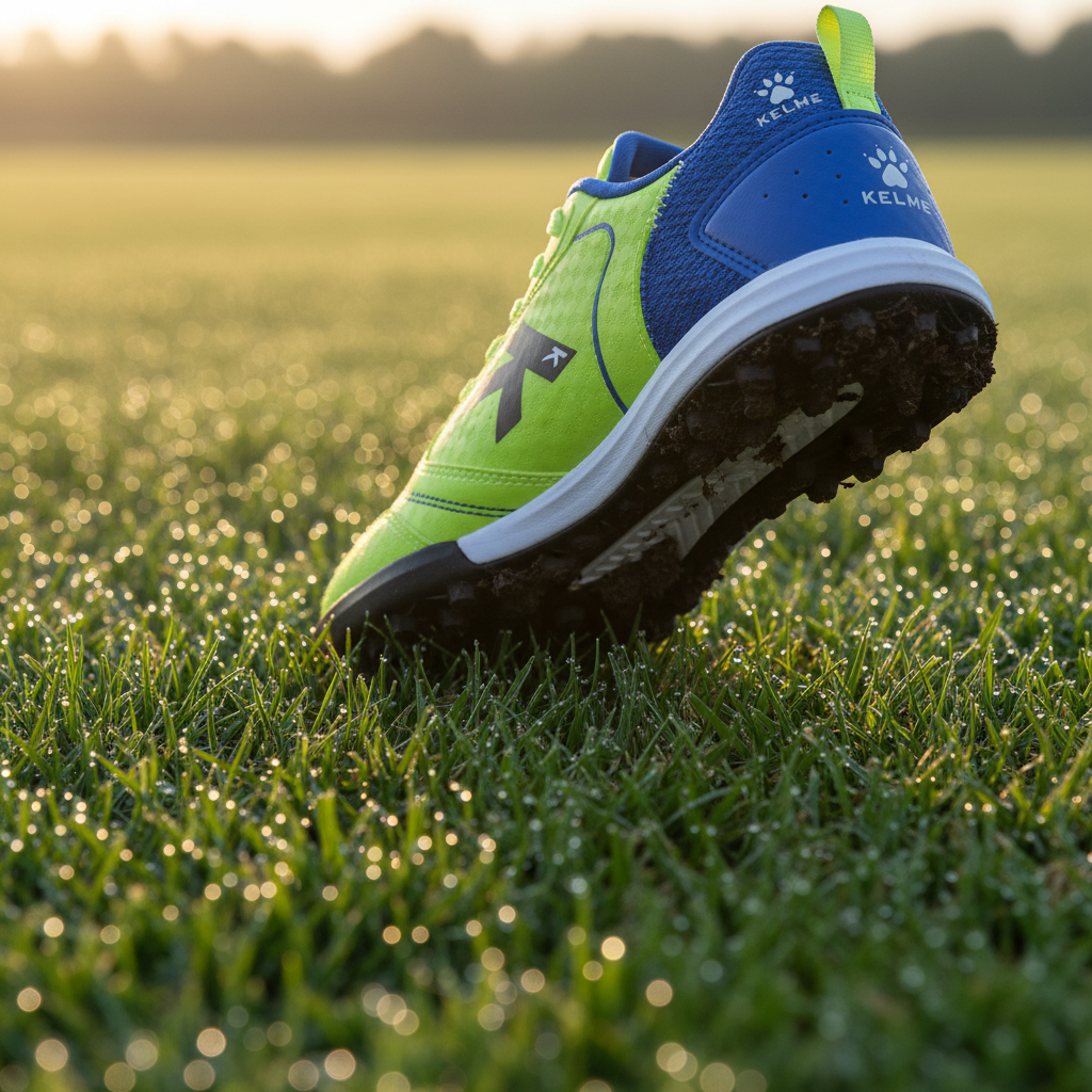 Botas Goleiro Turf Lima en césped natural con rocío