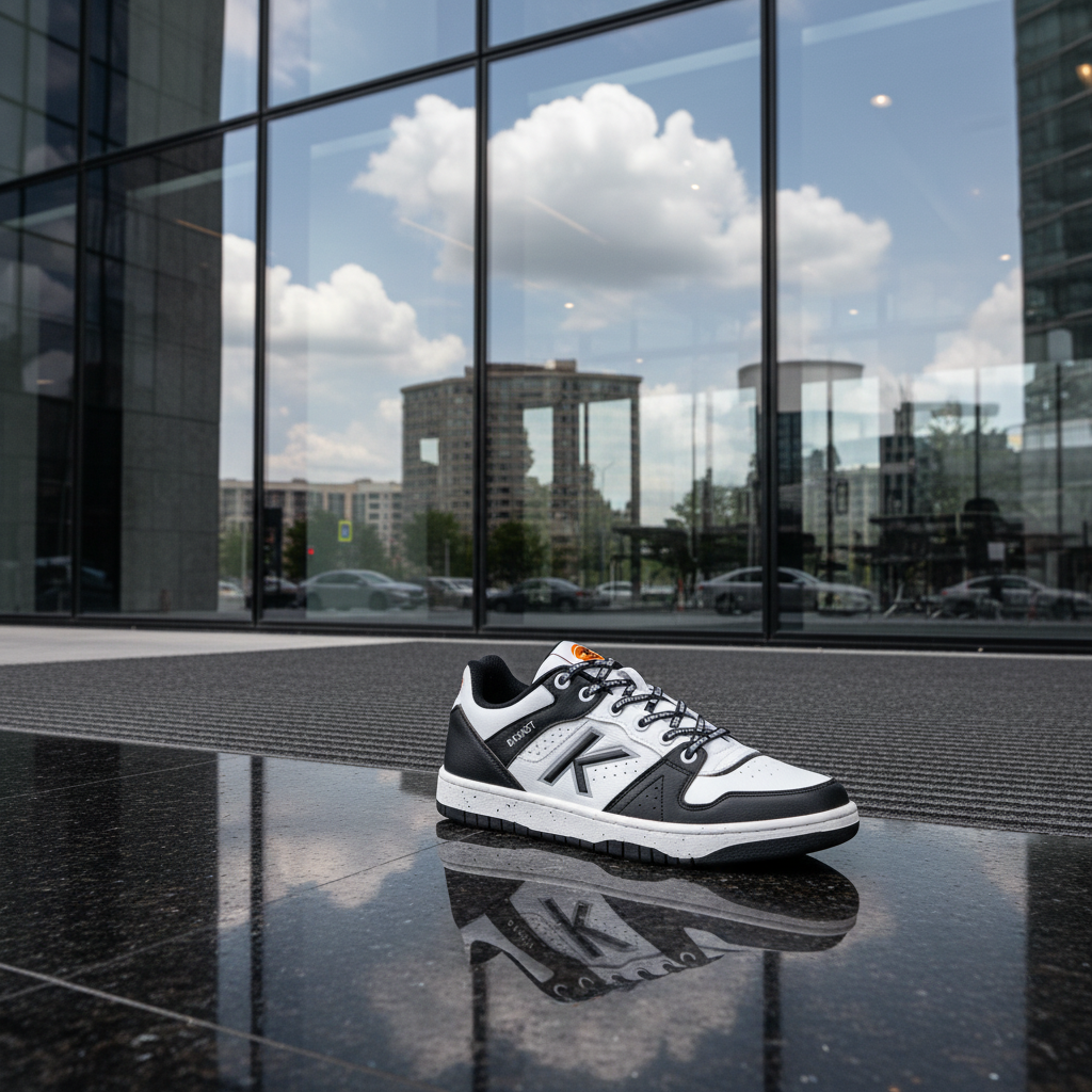 Zapatillas Retrobasket 2.0 en entrada de edificio moderno