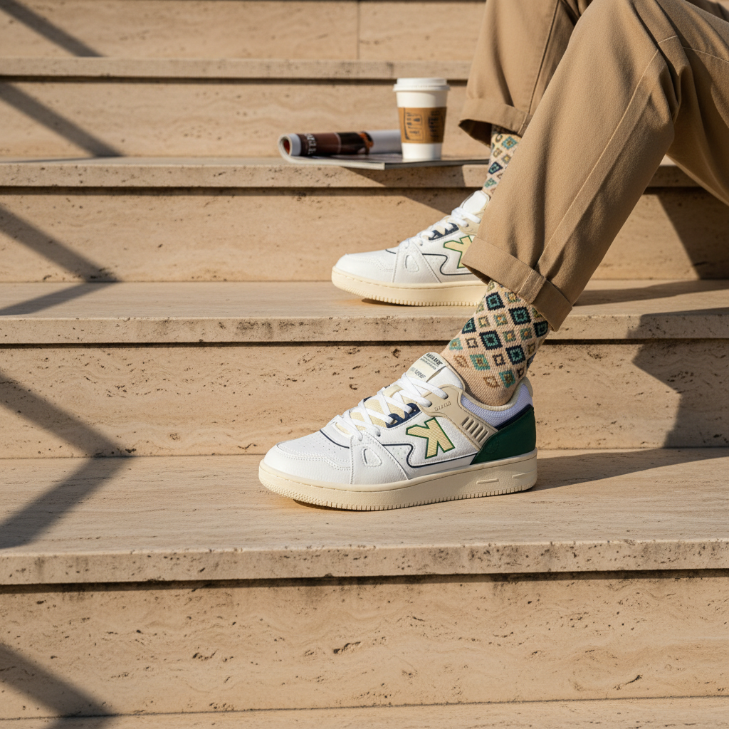 Zapatillas casual Doha blanco en escalinata de piedra natural