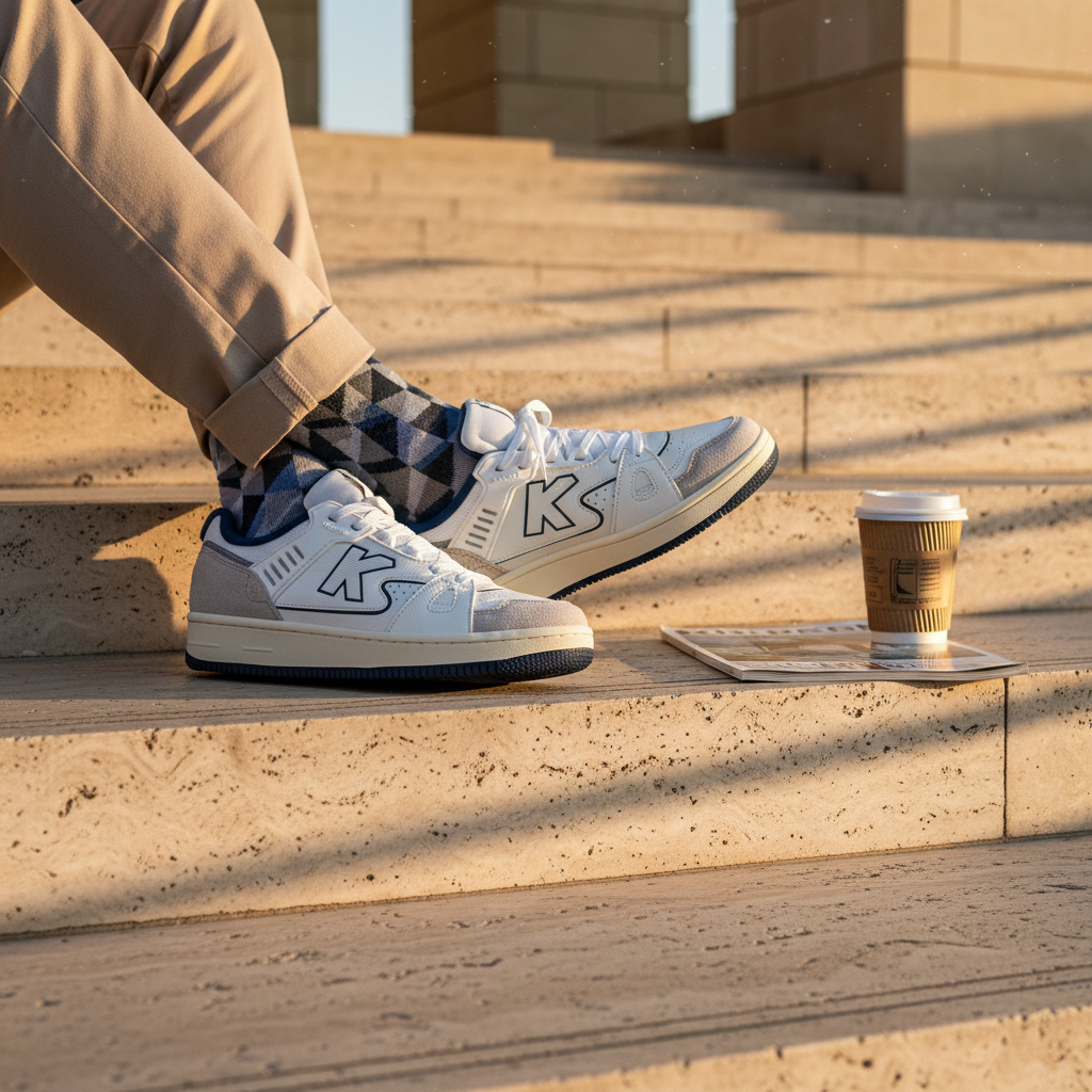 Zapatillas Casual Doha Blanco en escalinata de piedra natural