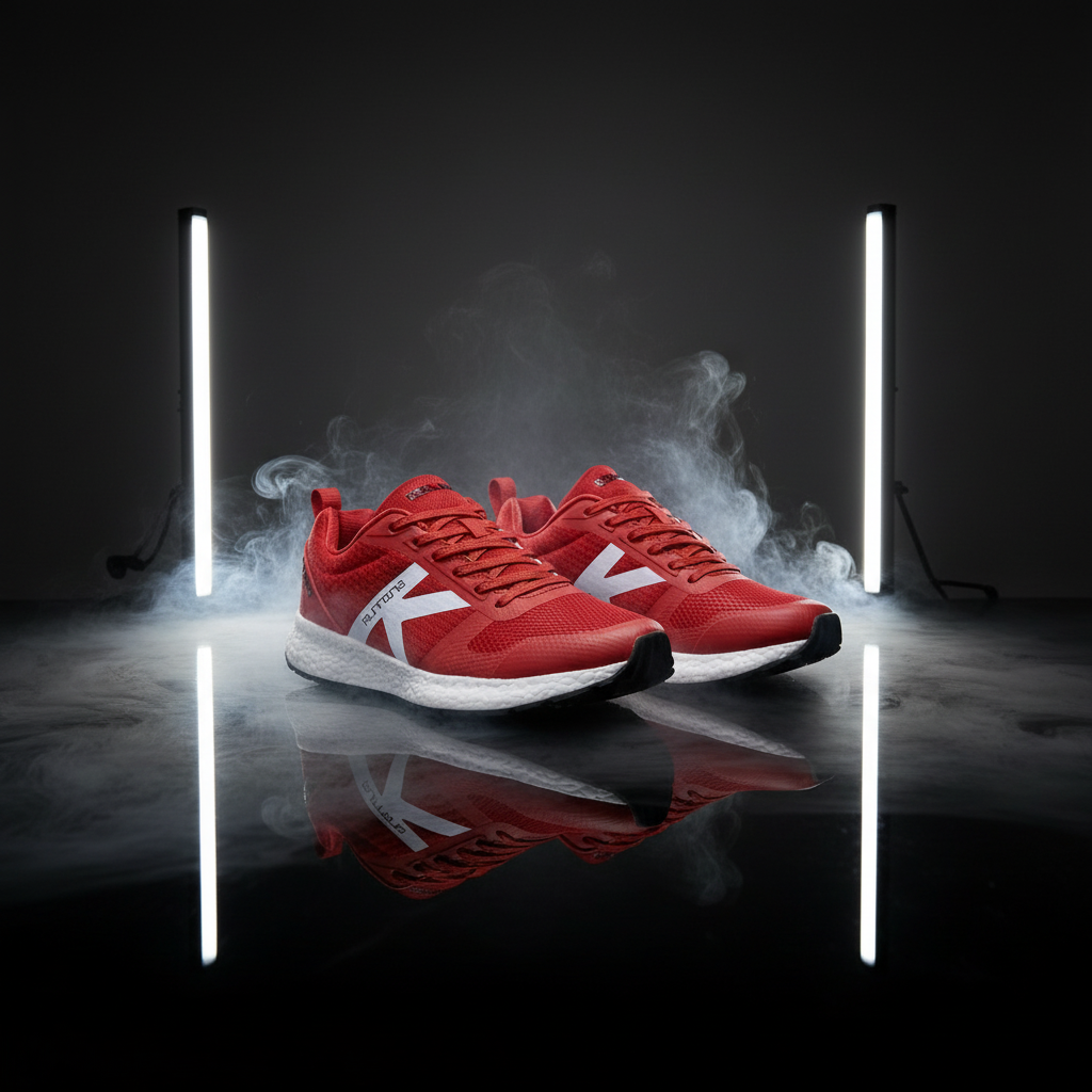 Zapatillas K-ROOKIE ROJO en estudio con humo y fondo negro