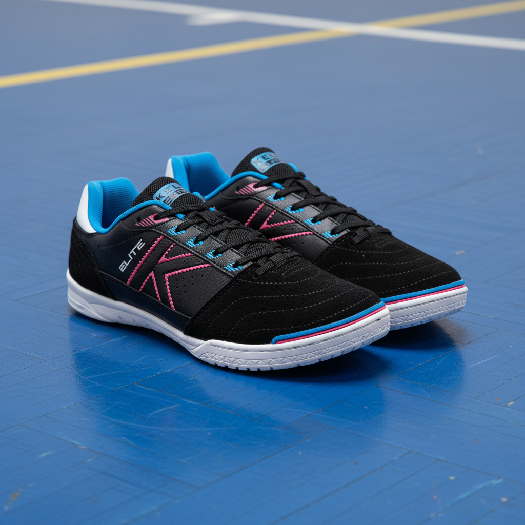 Zapatillas Elite sobre pista azul de fútbol sala