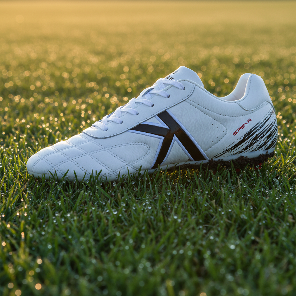 Botas de fútbol SPEAR AG sobre césped natural con rocío