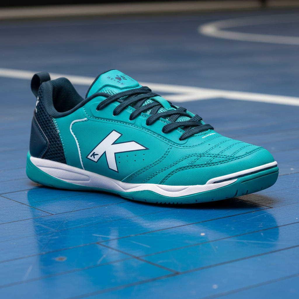 Zapatillas de fútbol sala Goleiro azul sobre pista de fútbol sala