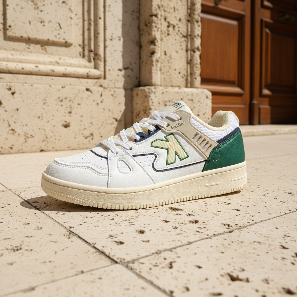 Zapatillas casual Doha blanco en casco histórico con arquitectura clásica