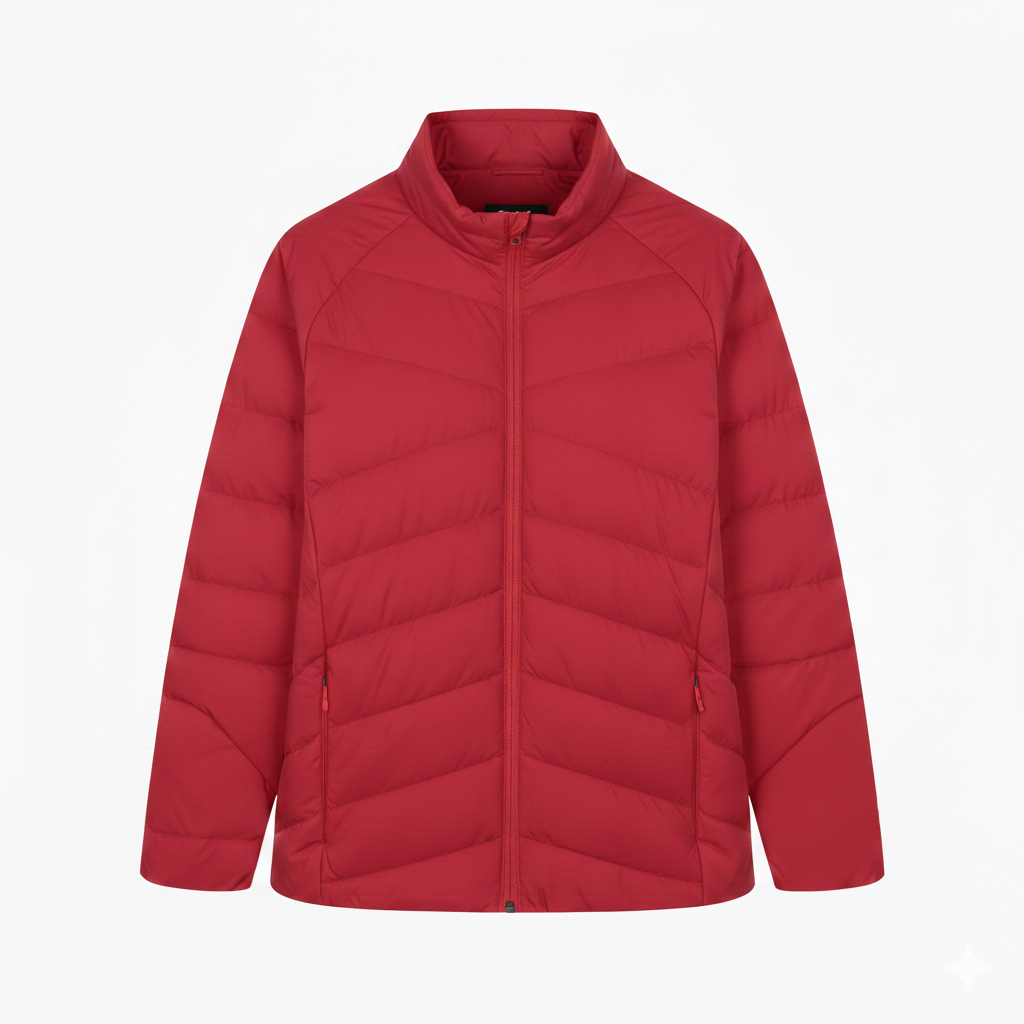 Casaco leve de plumas vermelhas