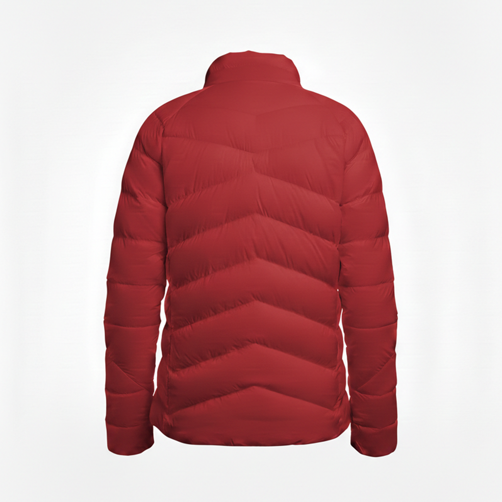 Casaco leve de plumas vermelhas