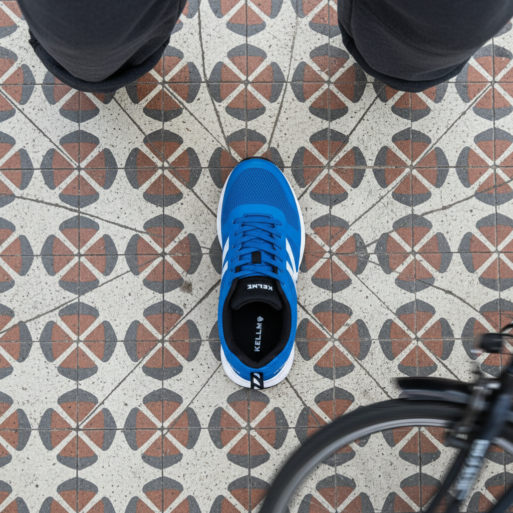 Zapatillas K-Rookie Azul sobre baldosa hidráulica