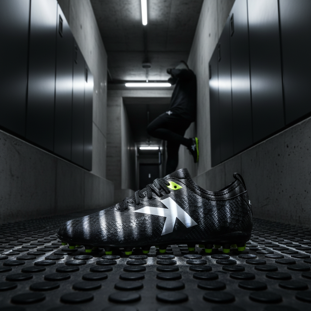 Botas de fútbol Pulse negro en túnel de vestuarios