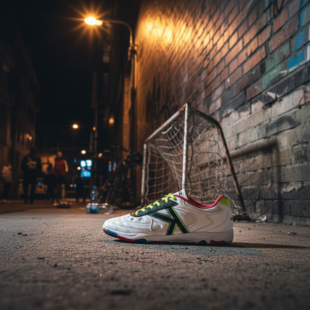 Zapatillas Kelme Indoor Copa en ambiente urbano nocturno