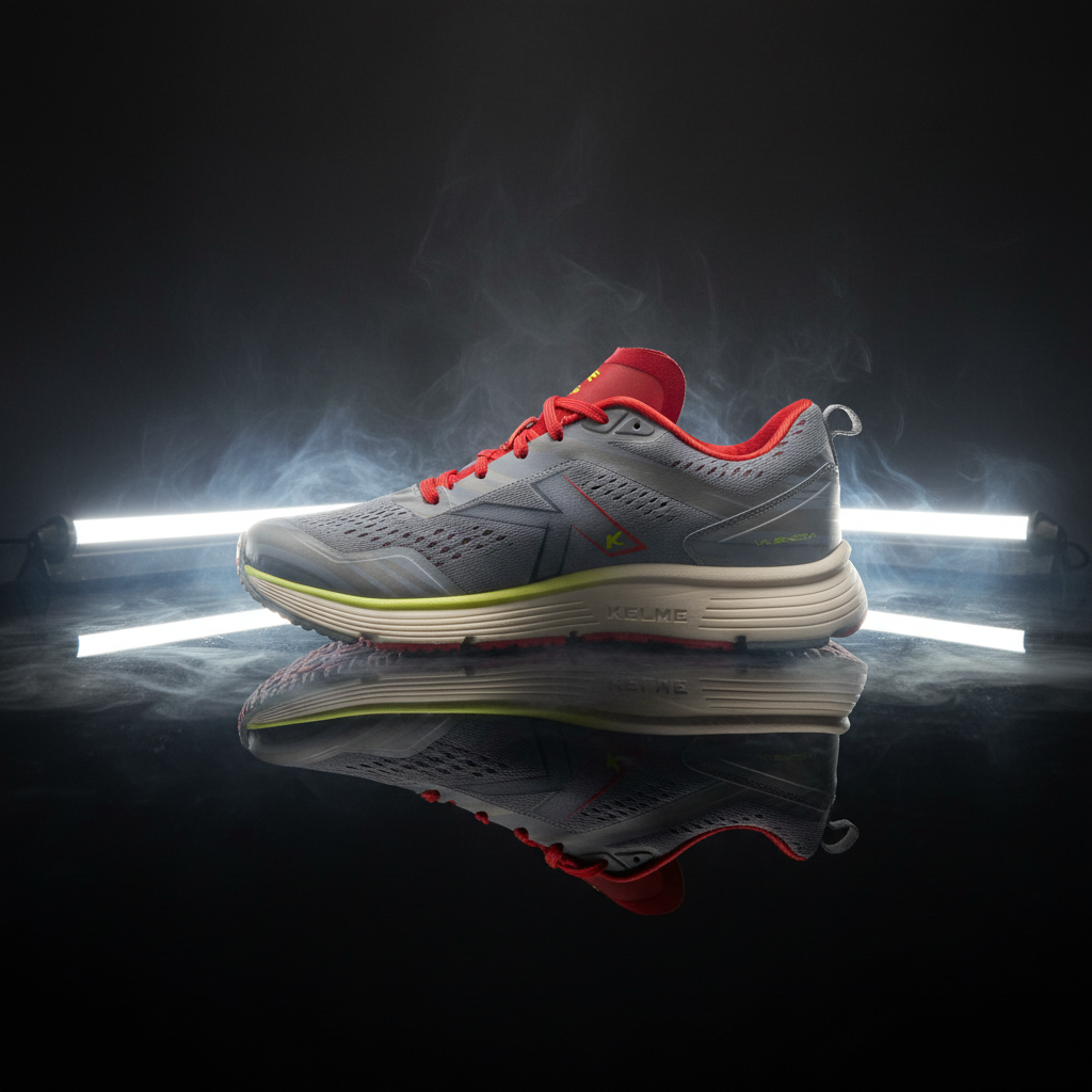 Zapatillas Running Valencia Gris en estudio con humo