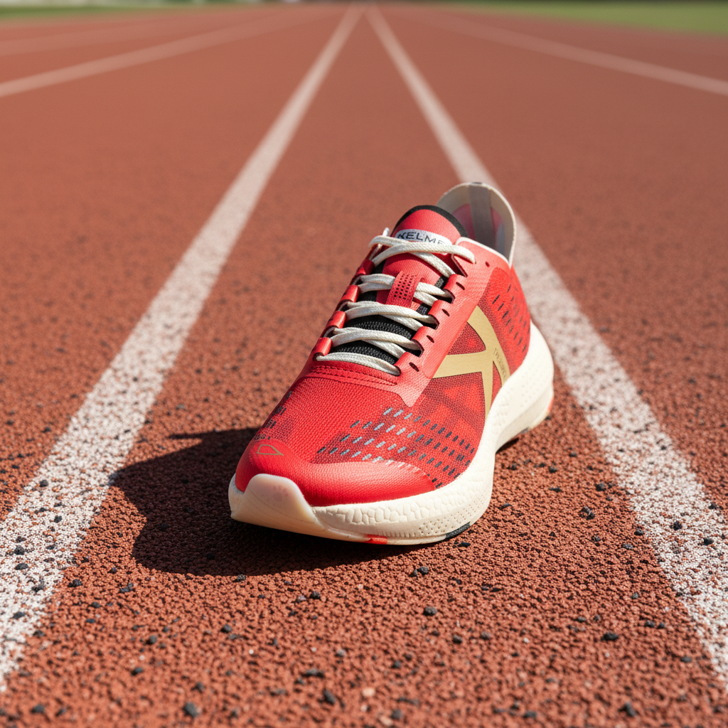 Zapatillas Running Thunderstorm Rojo sobre pista de tartán terracota