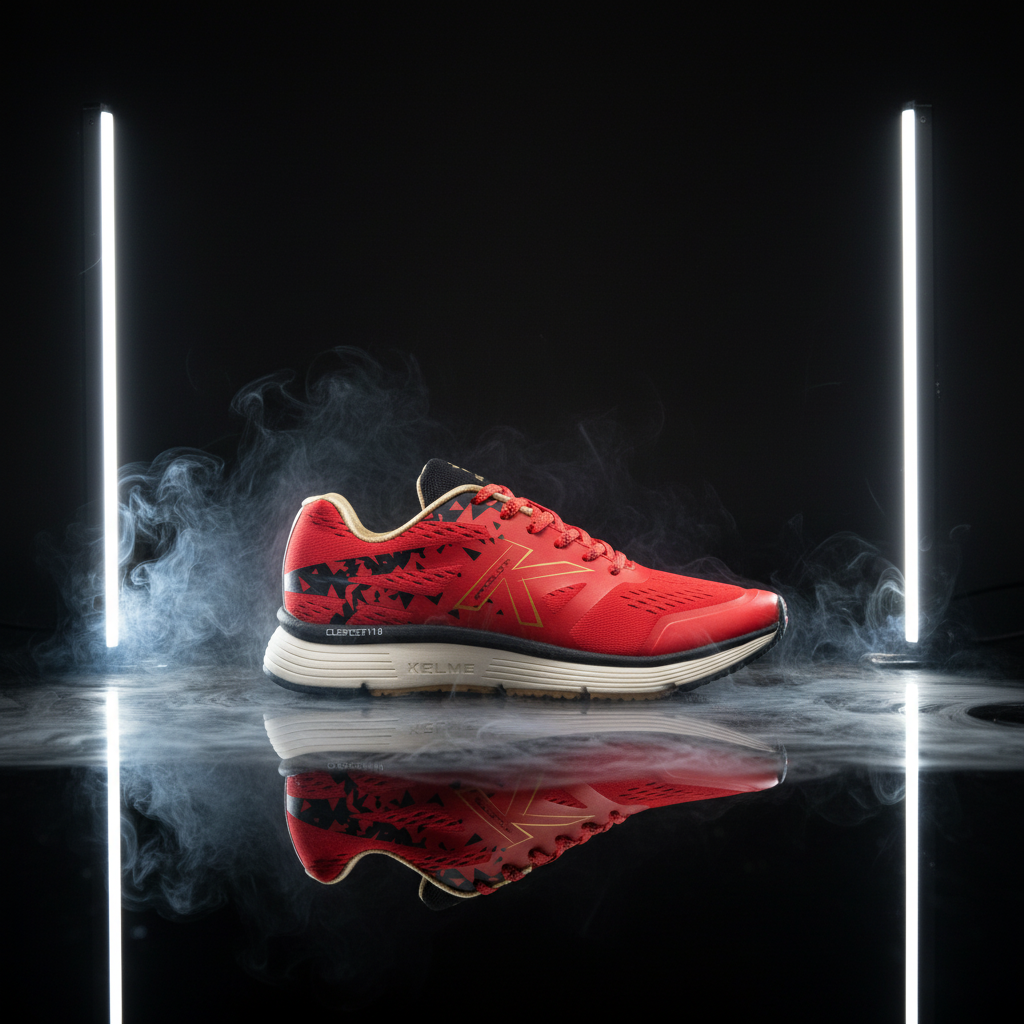 Zapatillas Running Barcelona Rojo en estudio con humo