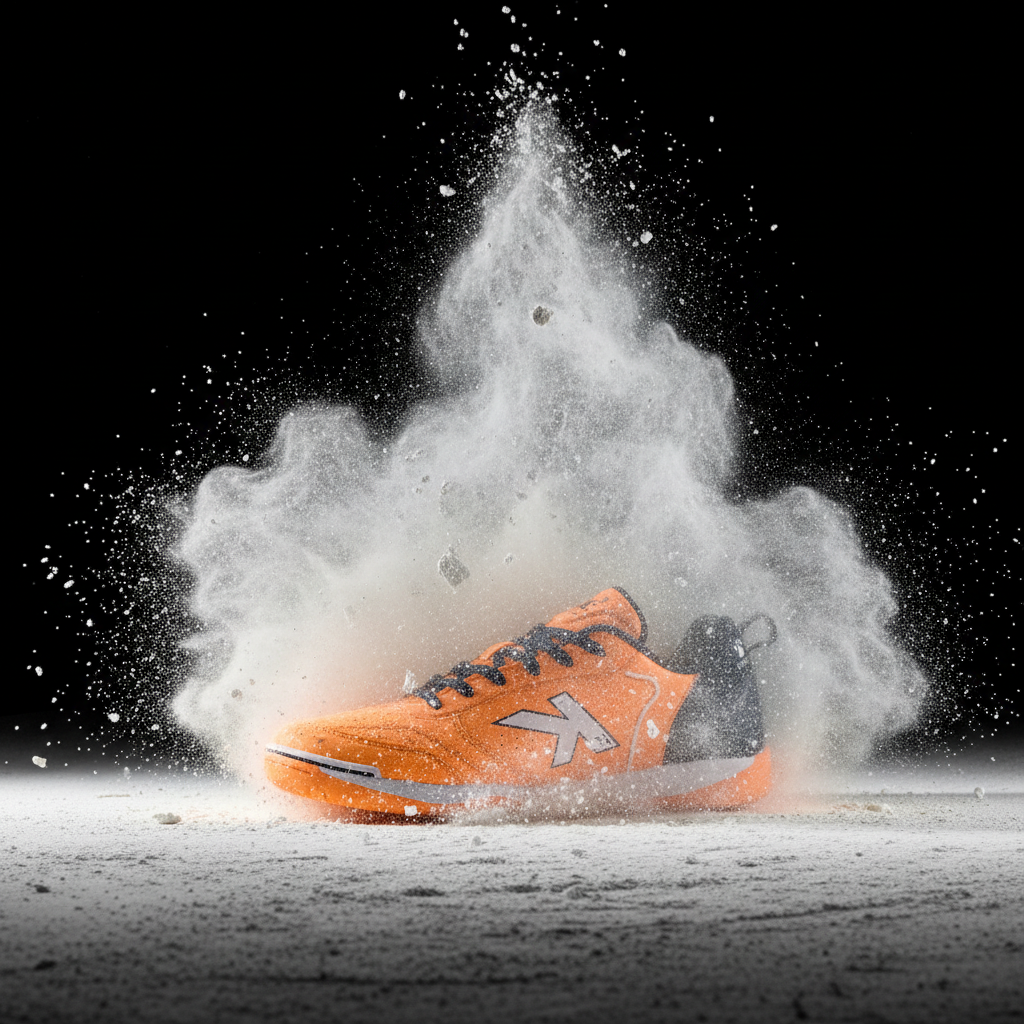 Zapatilla Goleiro con efecto polvo sobre fondo negro