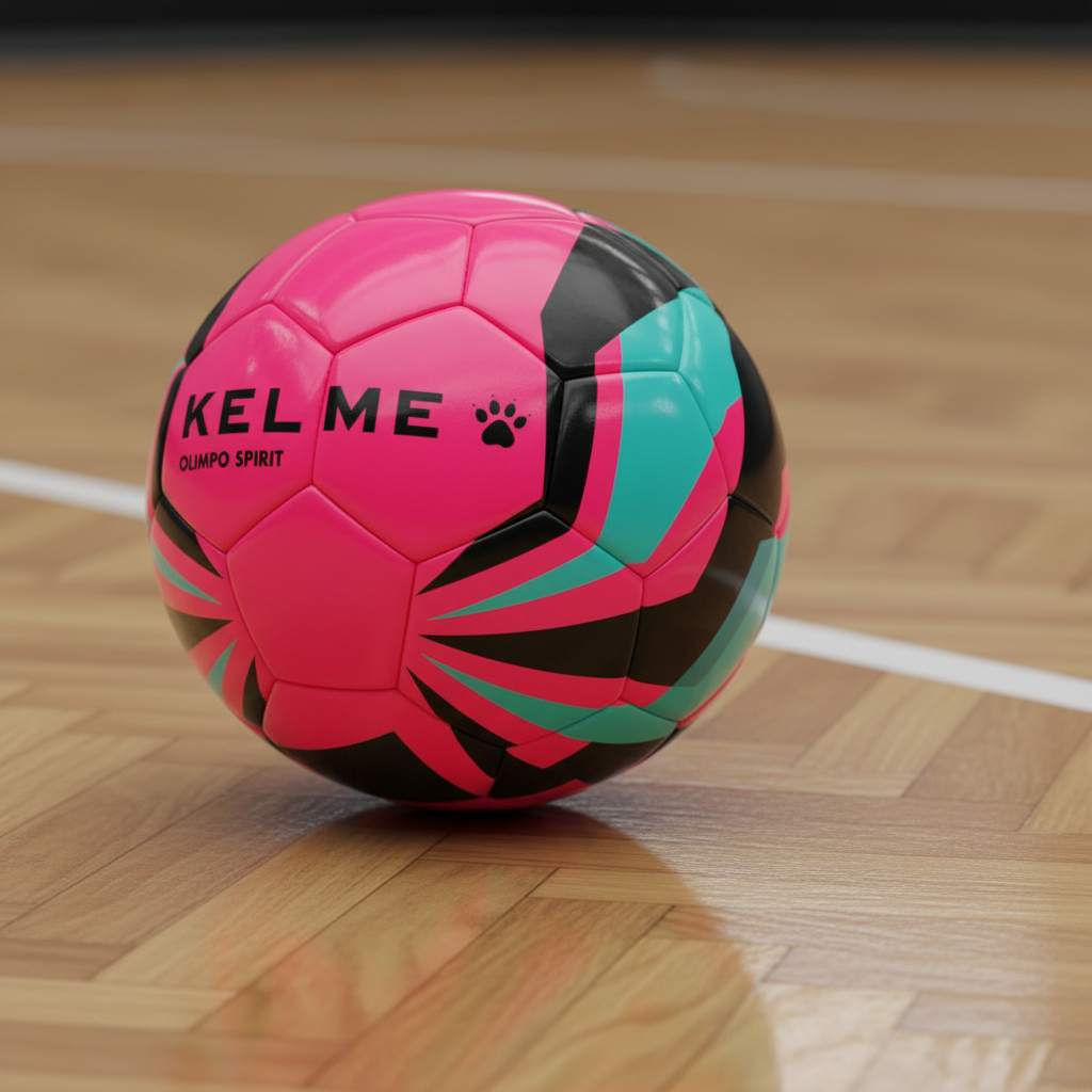 Balón fútbol sala Spirit rosa primer plano sobre parqué