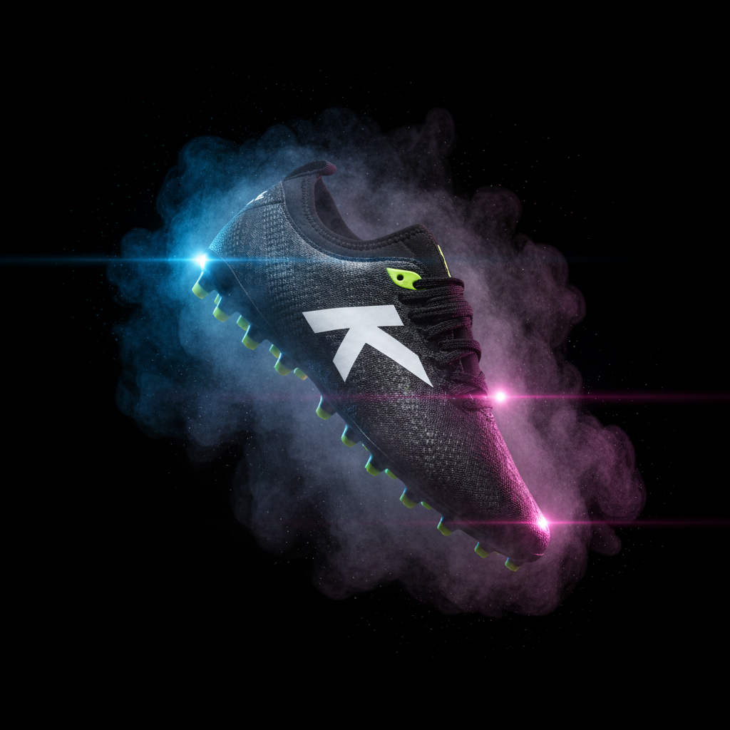 Botas de fútbol Pulse negro suspendidas con iluminación cyberpunk