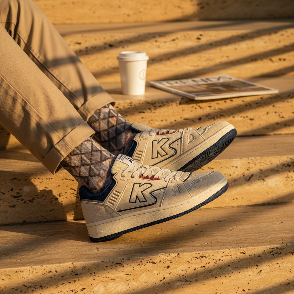 Zapatillas Casual Doha Beige en escalinata de piedra natural