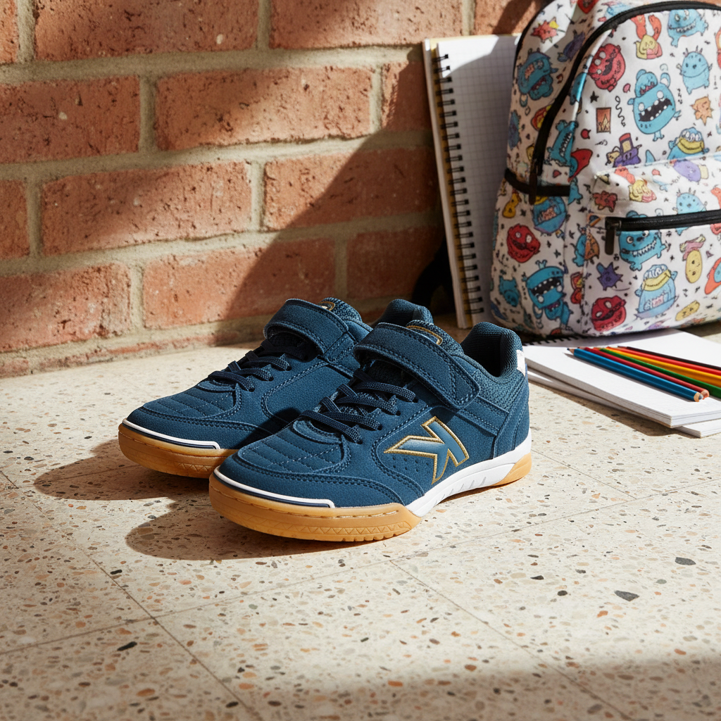 Zapatillas Precision Elastic en patio de colegio con mochila escolar