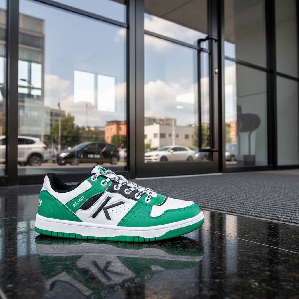 Zapatillas Casual Retrobasket 2.0 Verde en entrada de edificio moderno