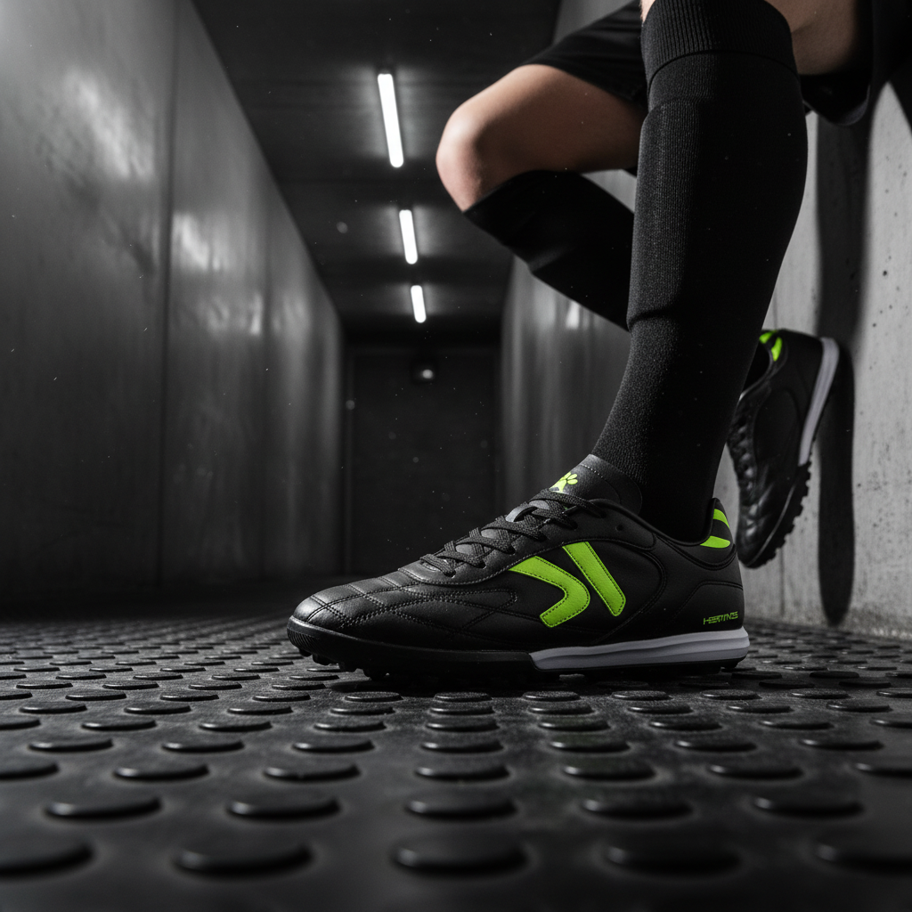 Botas de fútbol Heritage Turf en túnel de vestuarios