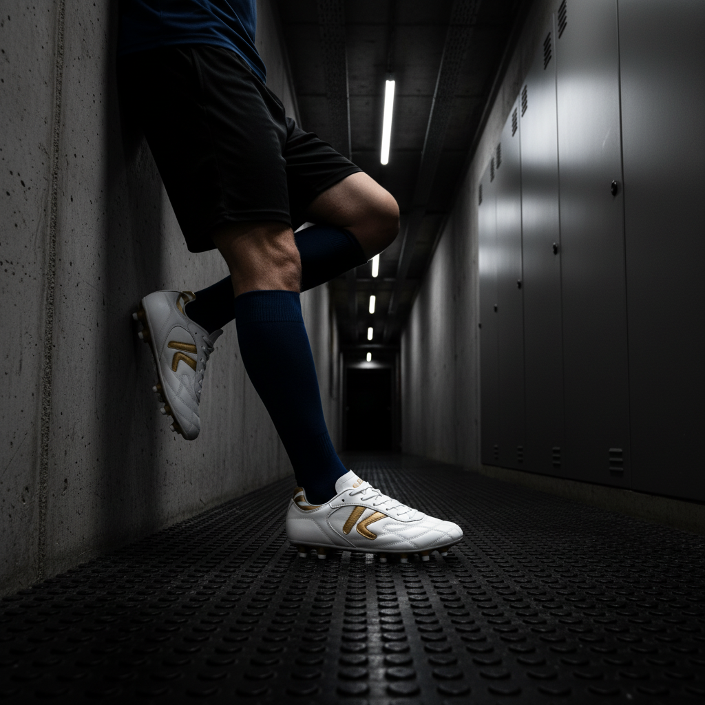 Botas de fútbol Heritage MG en túnel de vestuarios