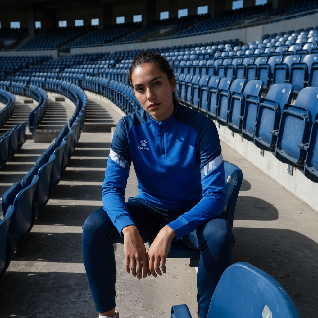 Sudadera KELME Warrior Azul en graderío de estadio