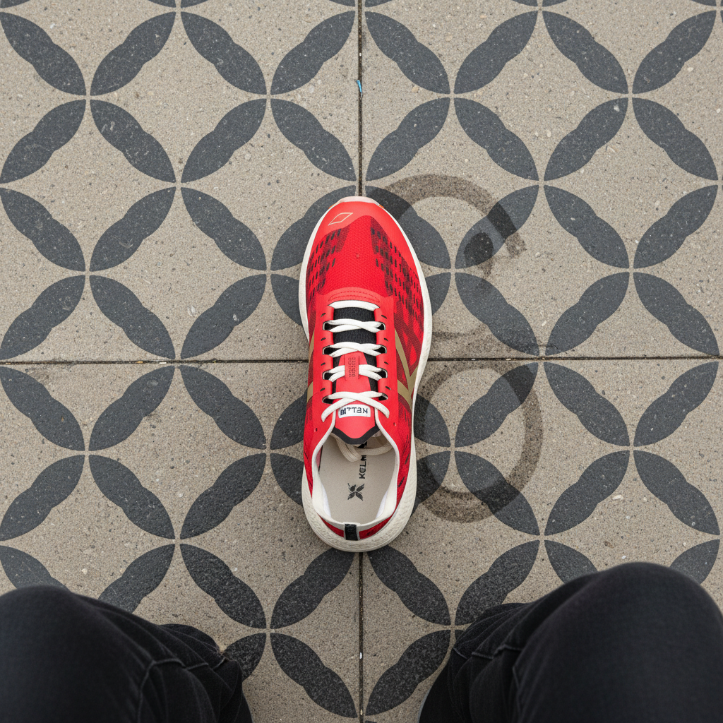 Zapatillas Running Thunderstorm Rojo sobre baldosa hidráulica panot barcelonés