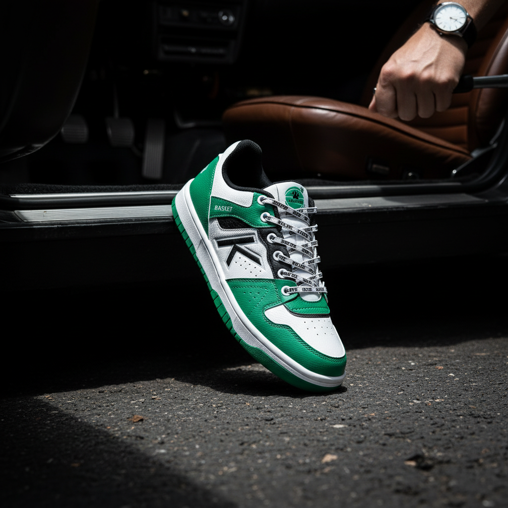 Zapatillas Casual Retrobasket 2.0 Verde en interior de coche clásico