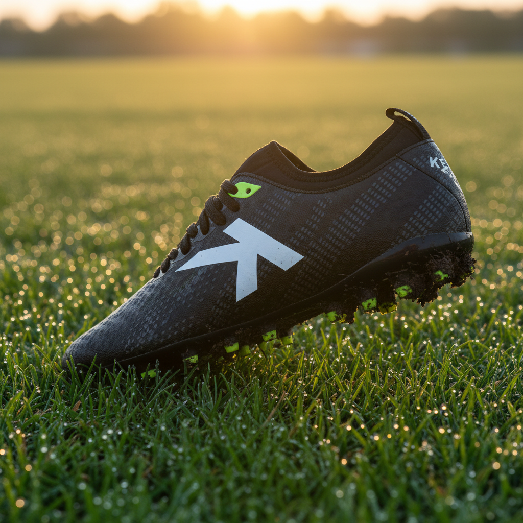Botas de fútbol Pulse negro sobre césped natural con rocío