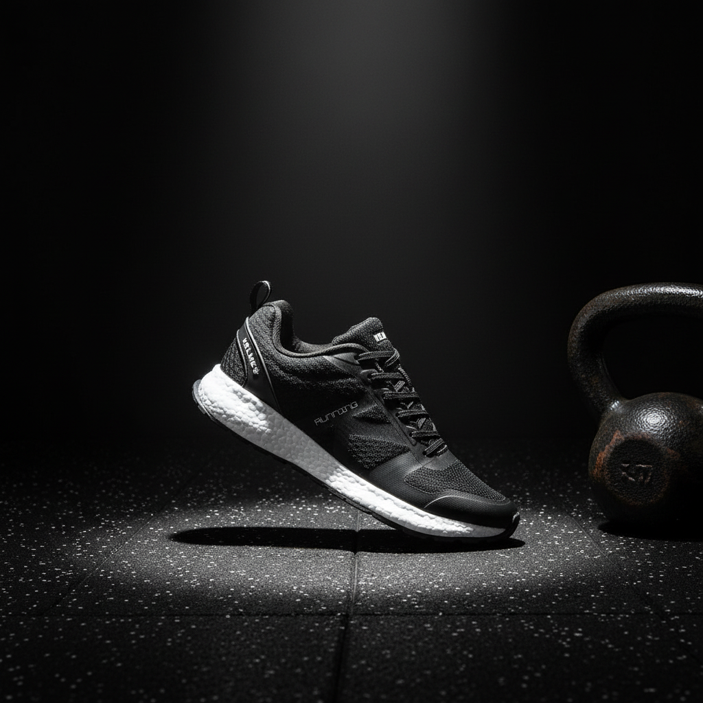 Zapatillas K-Rookie Negro en suelo de caucho de gimnasio