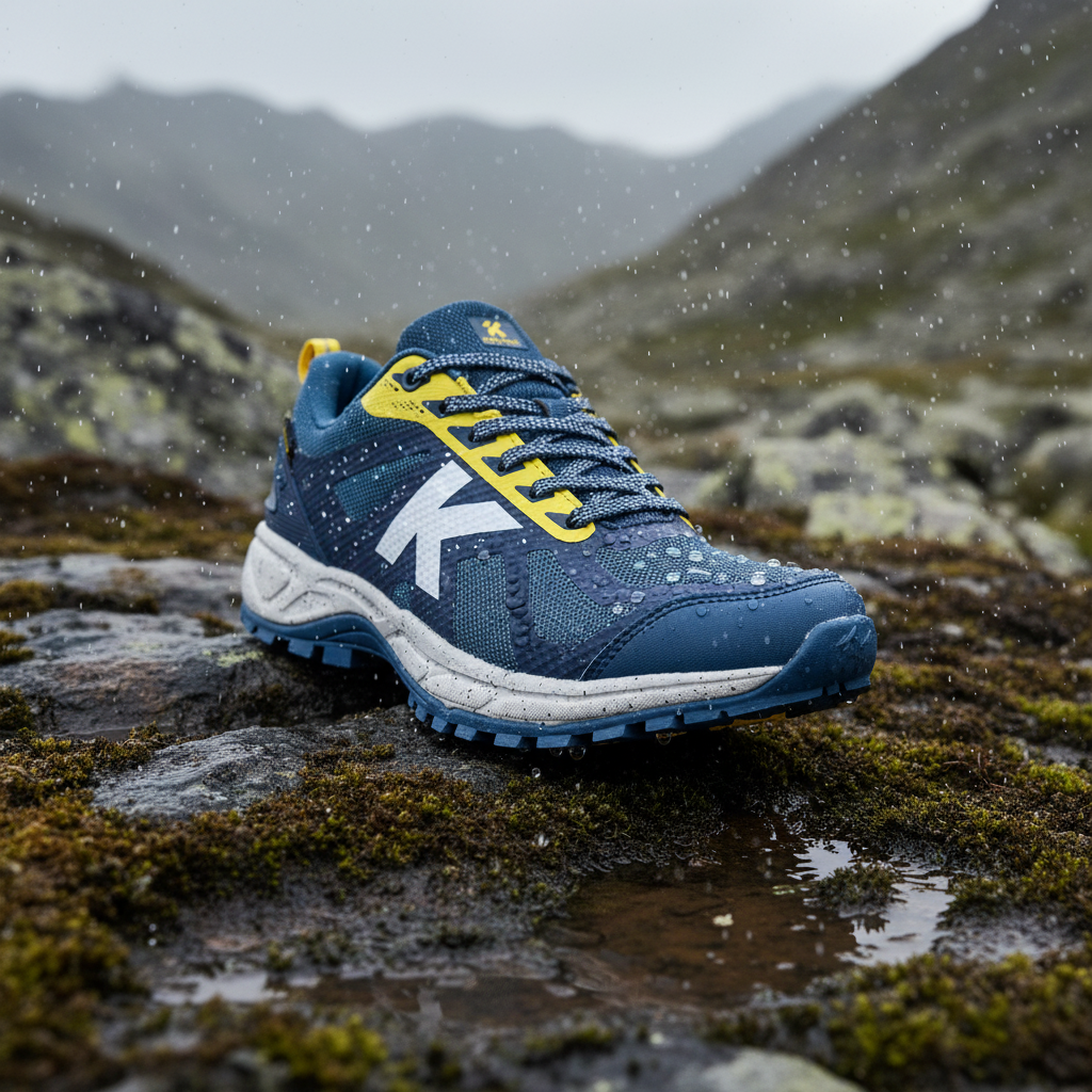 Zapatillas Running Track Marino en terreno montañoso húmedo